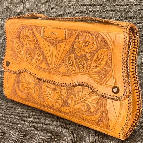 Vintage Hand Tooled Leather Noami Purse - floral large case handmade handbag - Picture 3 of 16